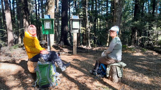 Maaike and Emma at the Big BushKaka track junction