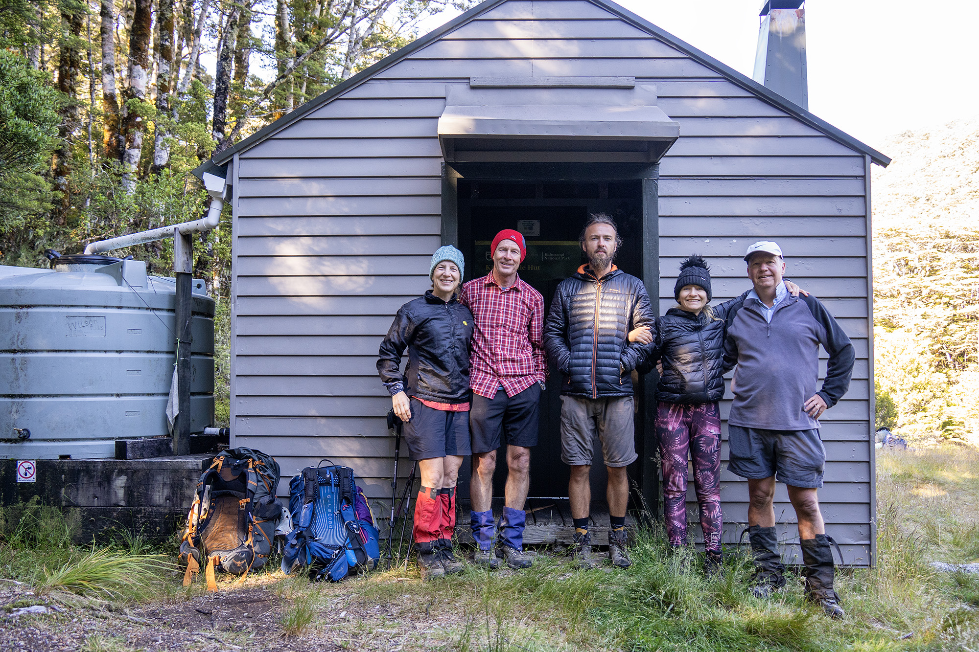 NTC trampers at Kiwi Saddle Hut, Kahurangi National Park, NZ